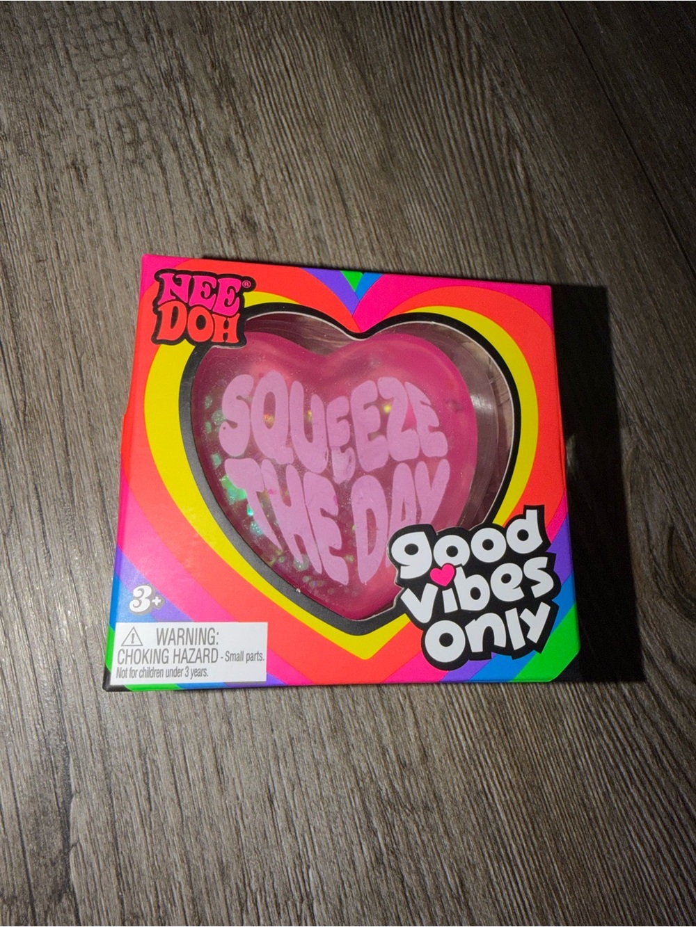 NeeDoh Heart Squeeze Toy - Pink Glitter "Squeeze The Day" viral squishy